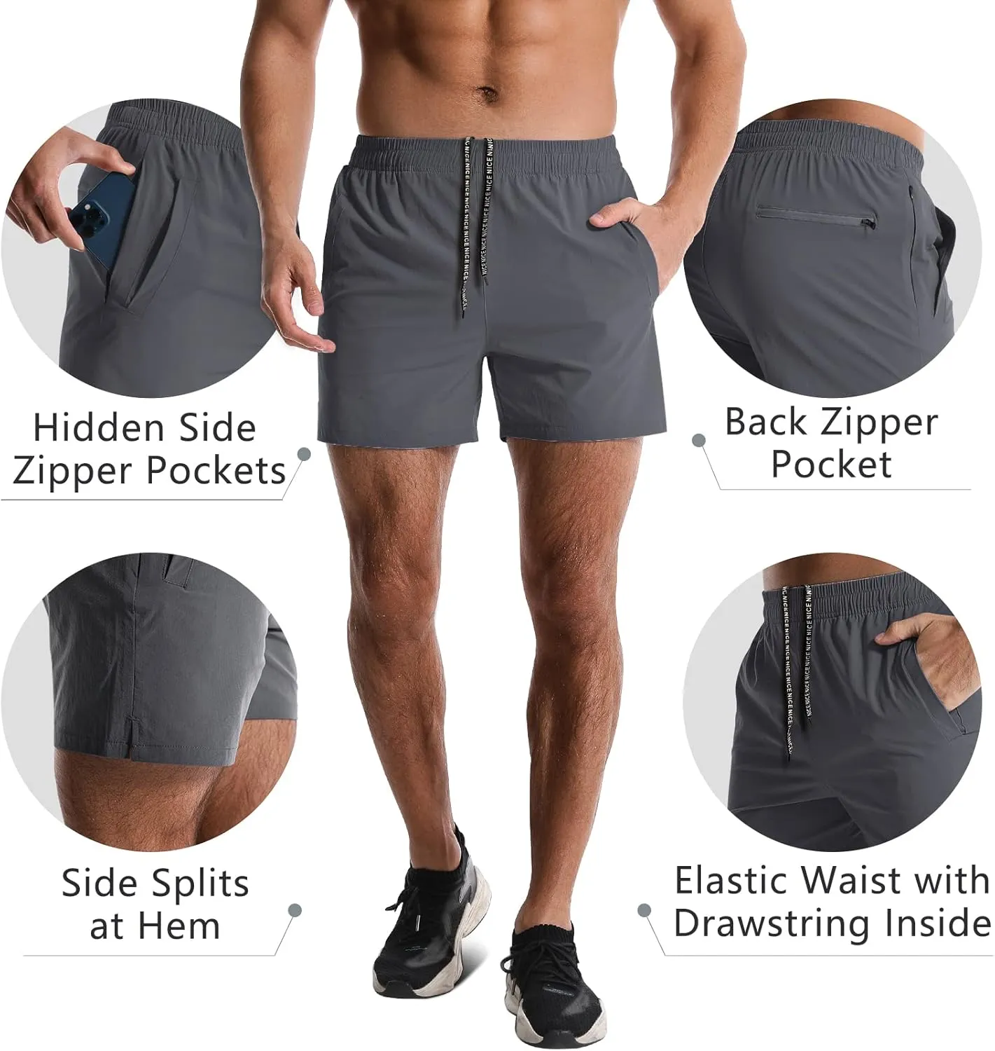2 Pack Mens Athletic Shorts 5 Inch Quick Dry Gym Workout Shorts Men Lightweight Sports Running Shorts with Pockets