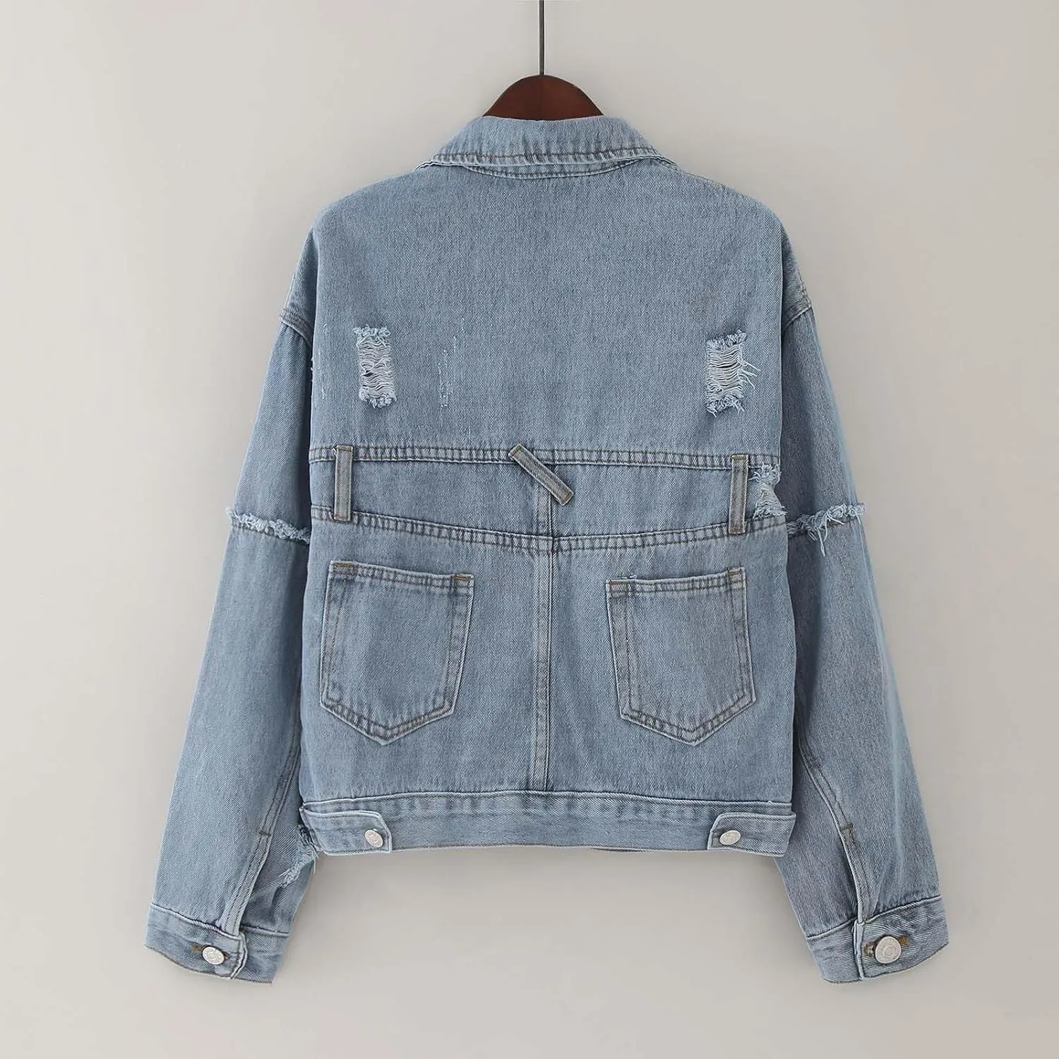 2023 Womens Cropped Denim Jackets Trendy Button Up Shacket Fall Spring Long Sleeve Jean Coats Retro Petite Denim Coat