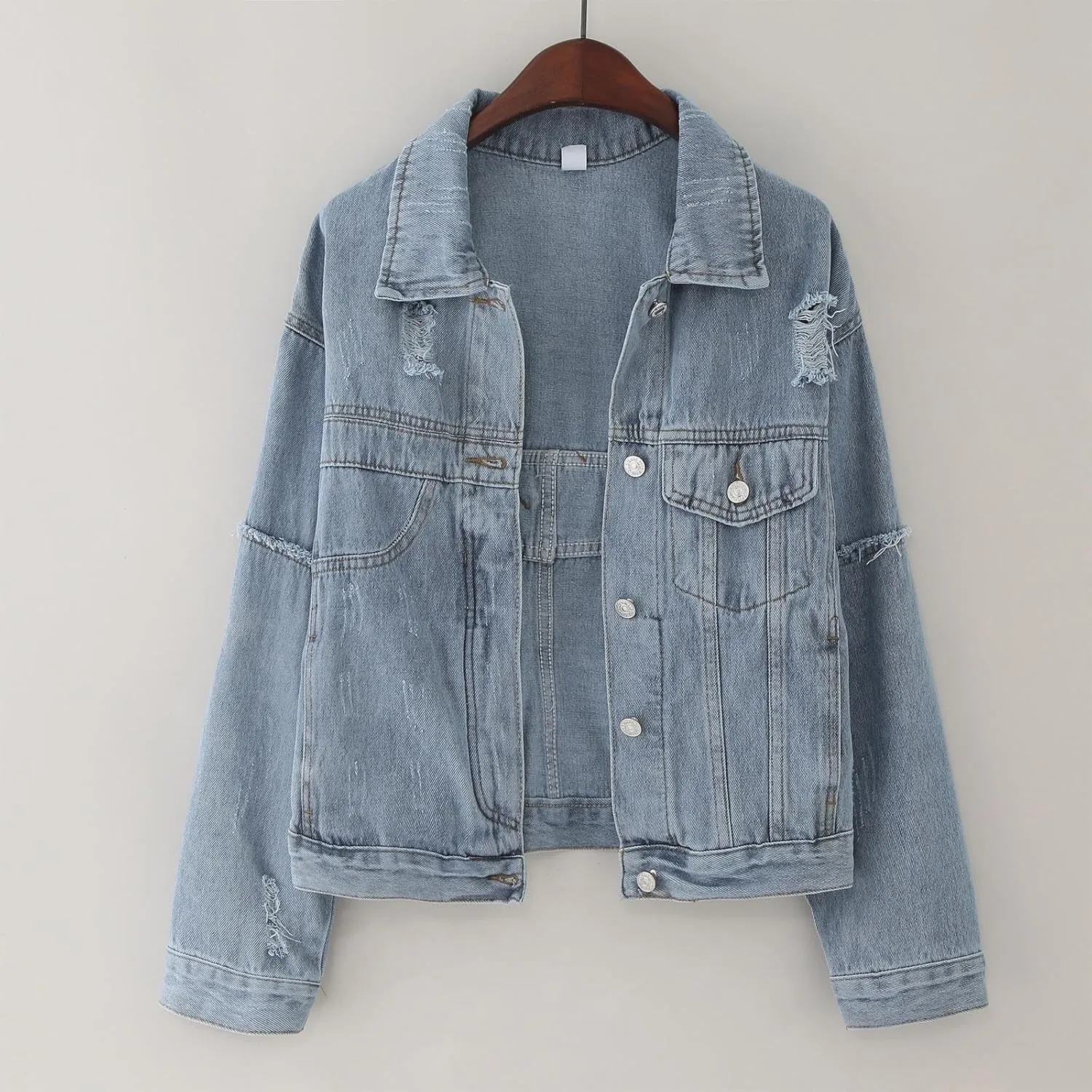 2023 Womens Cropped Denim Jackets Trendy Button Up Shacket Fall Spring Long Sleeve Jean Coats Retro Petite Denim Coat