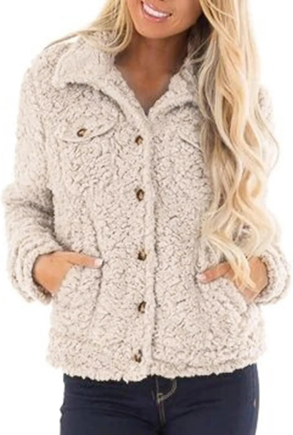2024 Womens Sherpa Fleece Coats Winter Warm Soft Button Up Woolen Jackets Fuzzy Shacket Plus Size Short Outwear Cardigan