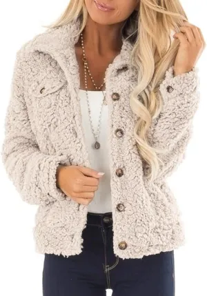 2024 Womens Sherpa Fleece Coats Winter Warm Soft Button Up Woolen Jackets Fuzzy Shacket Plus Size Short Outwear Cardigan