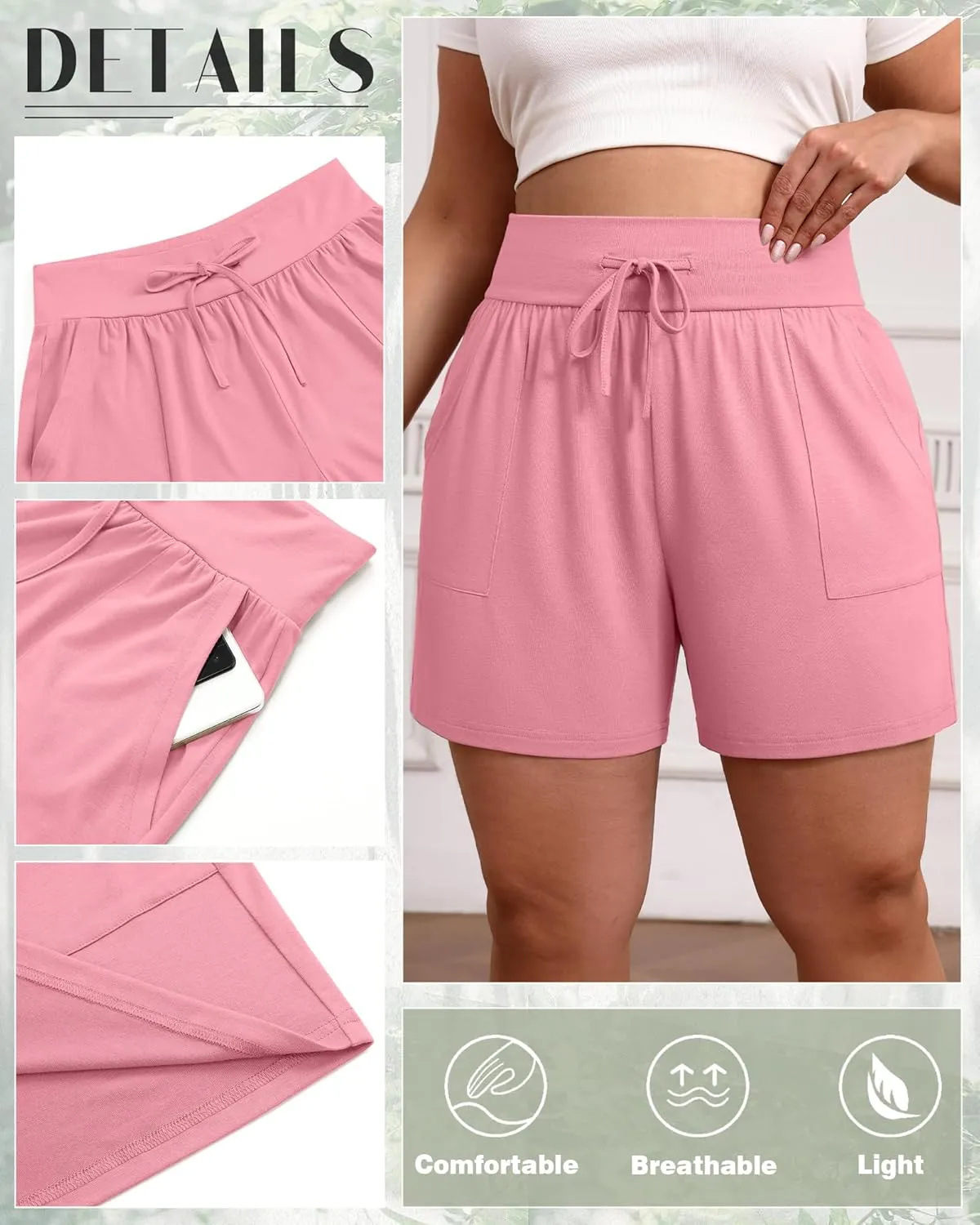 3 Pack Women's Plus Size Cotton Shorts, Drawstring Sweat Shorts Loose Lounge Running Athletic Shorts with Pockets