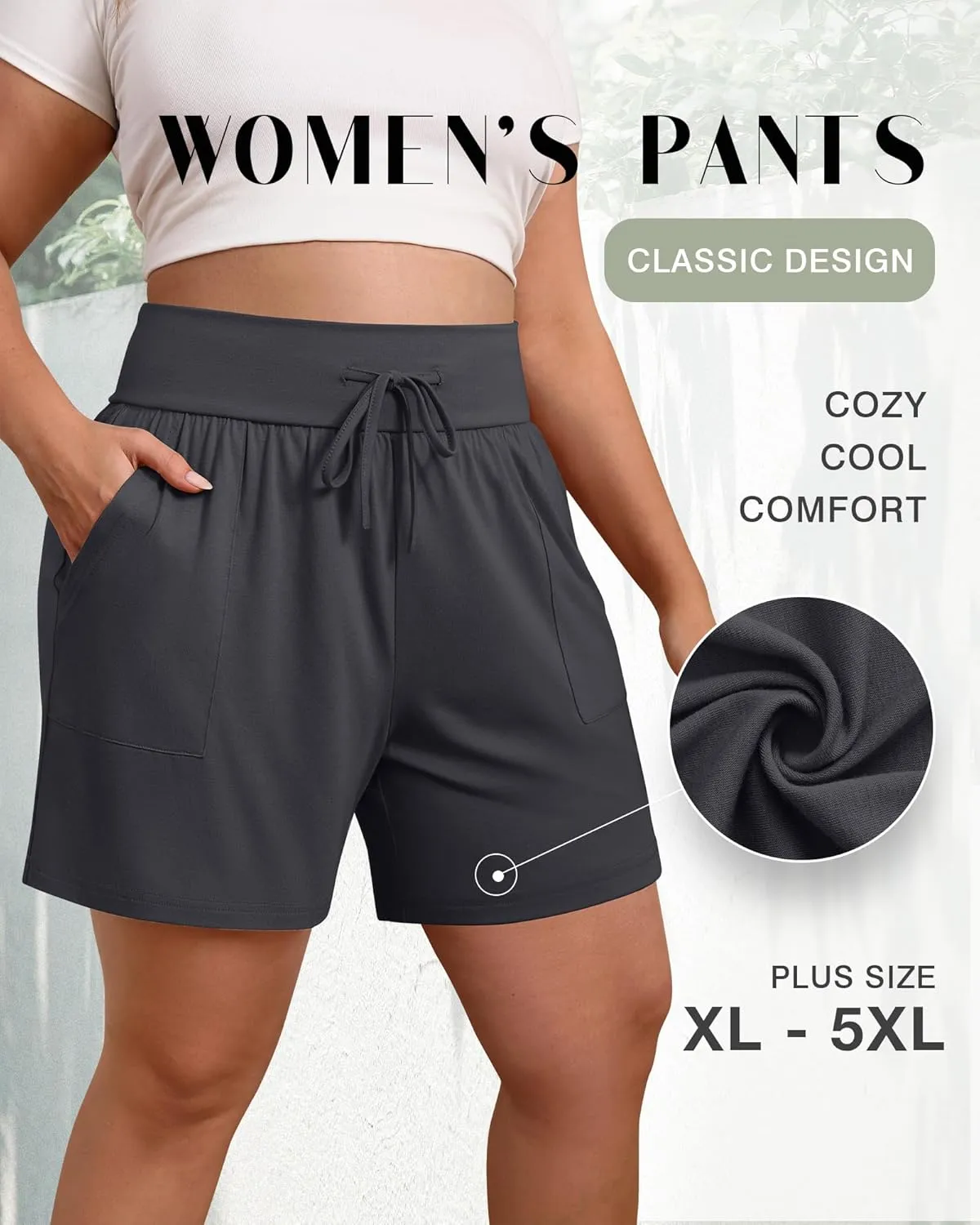 3 Pack Women's Plus Size Cotton Shorts, Drawstring Sweat Shorts Loose Lounge Running Athletic Shorts with Pockets