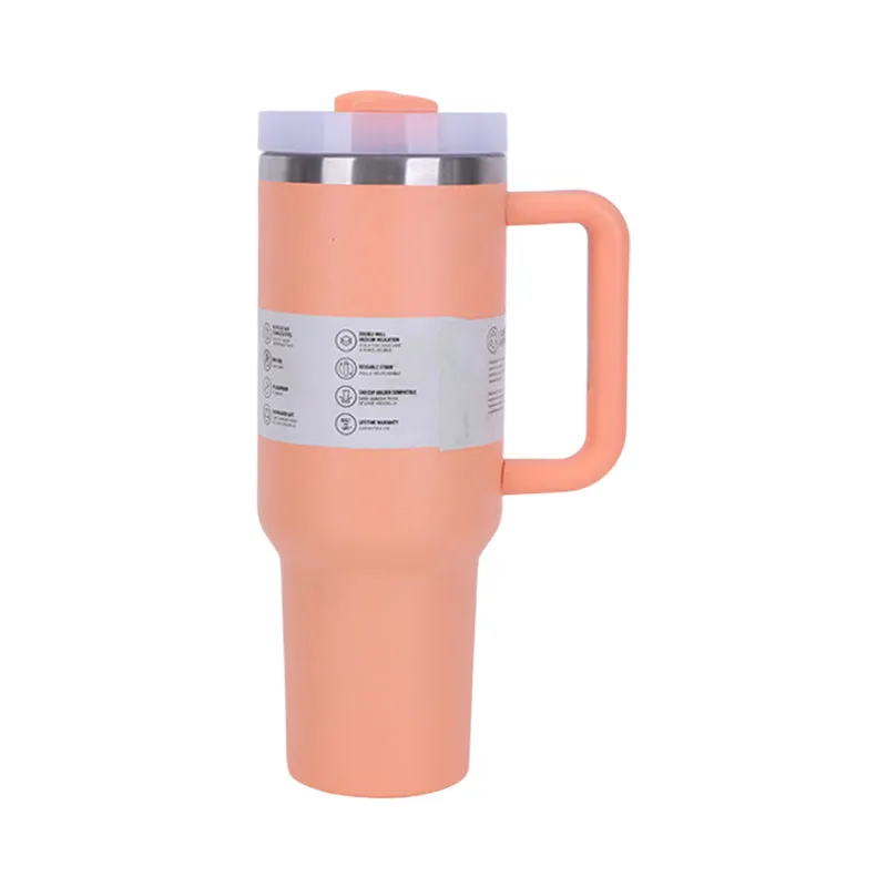 40 oz Insulated Tumbler with Straw, Handle & Lid  Stainless Steel, Hot & Cold Drinks, Fits Car Cup Holders
