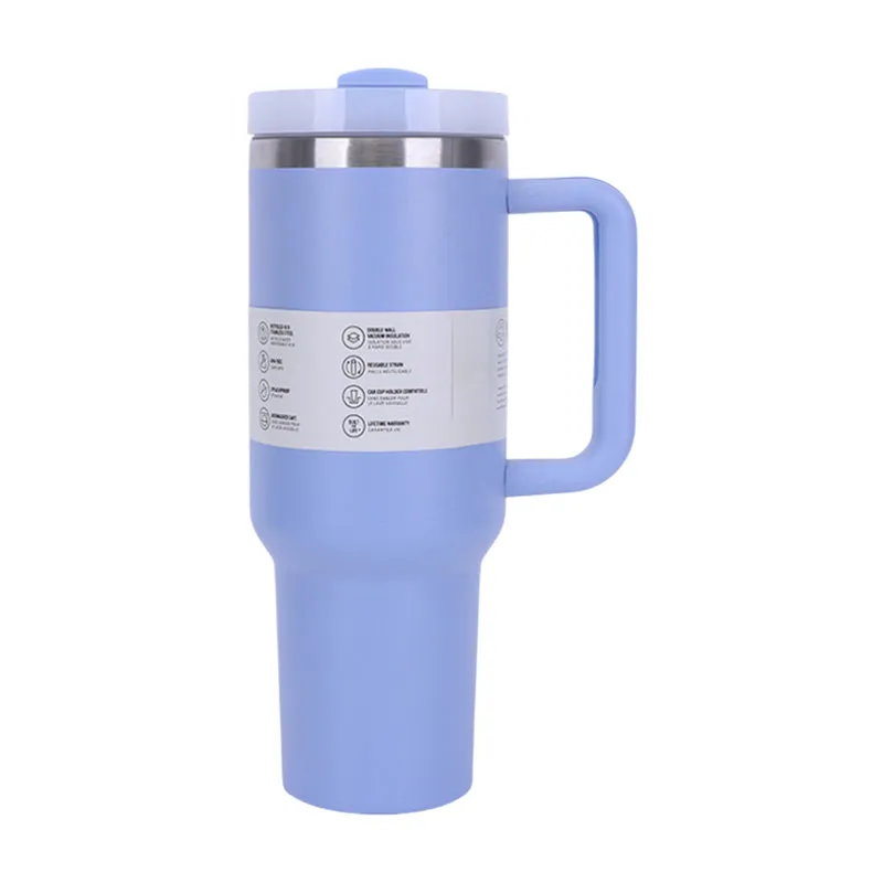 40 oz Insulated Tumbler with Straw, Handle & Lid  Stainless Steel, Hot & Cold Drinks, Fits Car Cup Holders