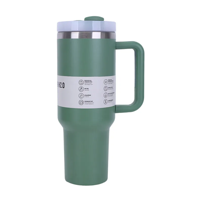 40 oz Insulated Tumbler with Straw, Handle & Lid  Stainless Steel, Hot & Cold Drinks, Fits Car Cup Holders