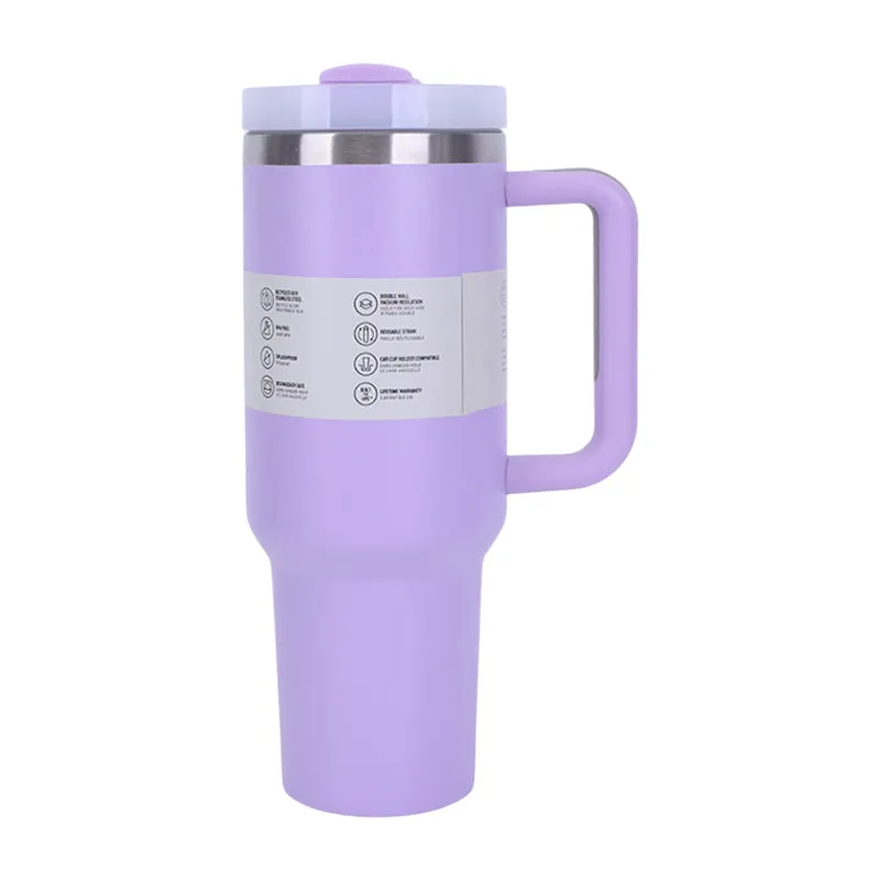 40 oz Insulated Tumbler with Straw, Handle & Lid  Stainless Steel, Hot & Cold Drinks, Fits Car Cup Holders
