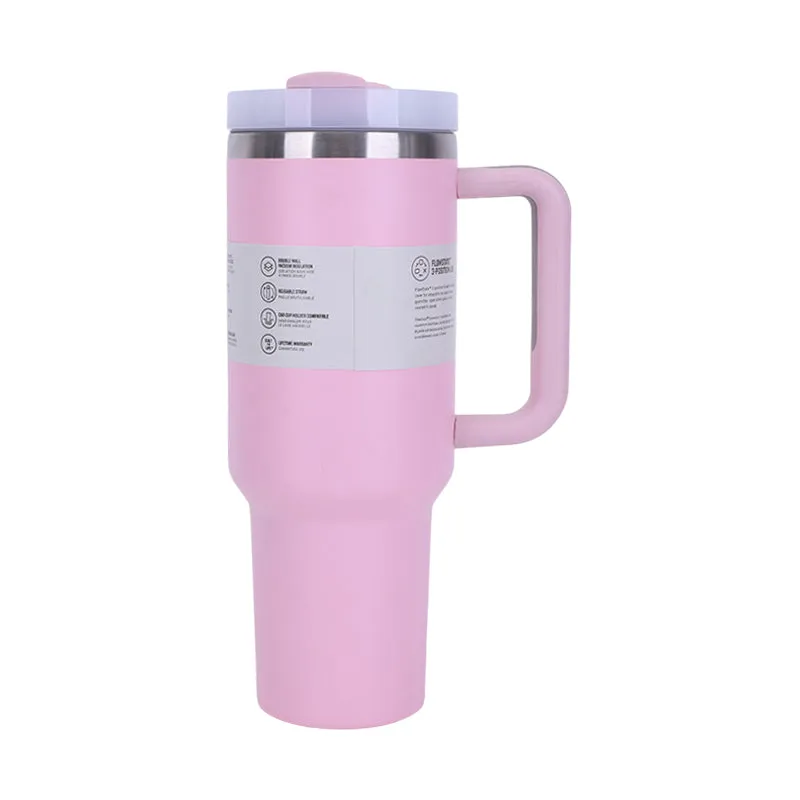 40 oz Insulated Tumbler with Straw, Handle & Lid  Stainless Steel, Hot & Cold Drinks, Fits Car Cup Holders