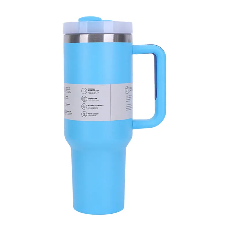 40 oz Insulated Tumbler with Straw, Handle & Lid  Stainless Steel, Hot & Cold Drinks, Fits Car Cup Holders