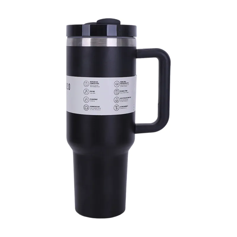 40 oz Insulated Tumbler with Straw, Handle & Lid  Stainless Steel, Hot & Cold Drinks, Fits Car Cup Holders