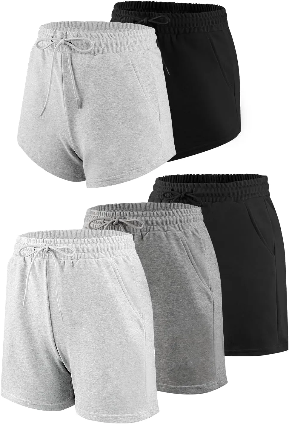 4/5 Pack Sweat Shorts for Women with Pockets, Drawstring Cotton Workout Shorts Lounge Casual for Summer Running Shorts
