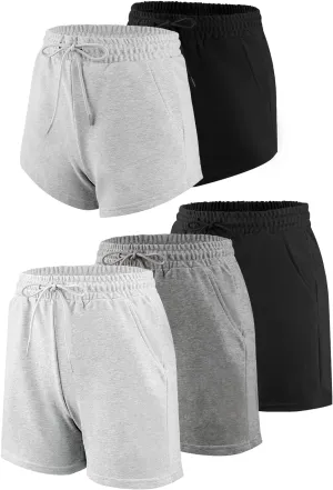 4/5 Pack Sweat Shorts for Women with Pockets, Drawstring Cotton Workout Shorts Lounge Casual for Summer Running Shorts