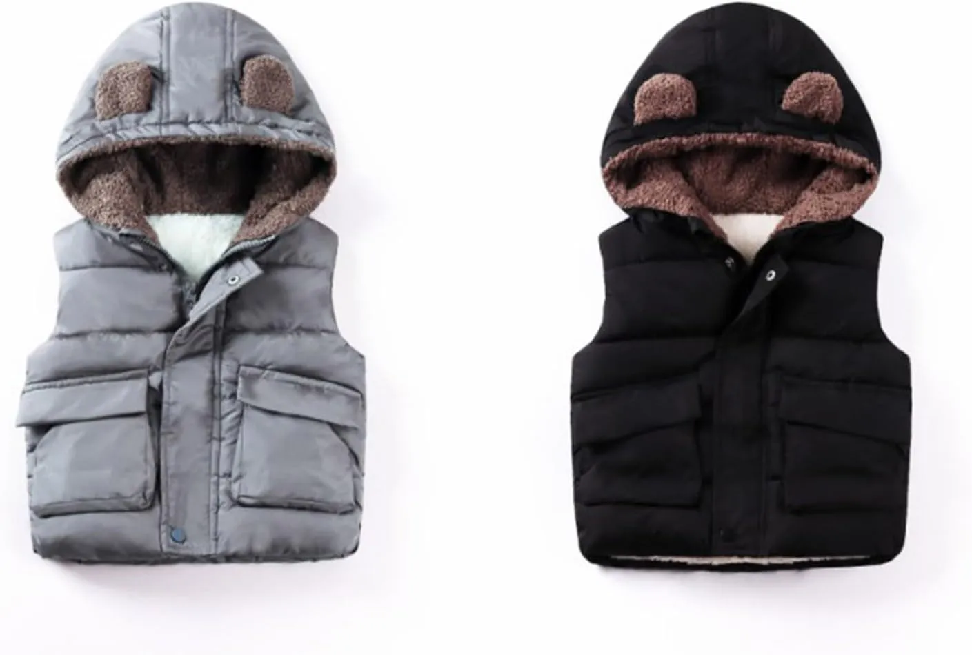 Ac Coats Boys And Girls Fall And Winter Bear Padded Hooded Vest Zipper Cotton Jacket Kid Jackets for Girls