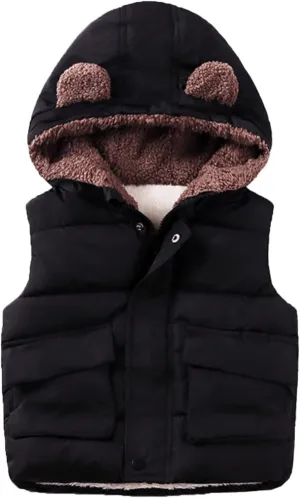 Ac Coats Boys And Girls Fall And Winter Bear Padded Hooded Vest Zipper Cotton Jacket Kid Jackets for Girls