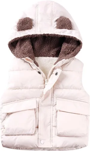 Ac Coats Boys And Girls Fall And Winter Bear Padded Hooded Vest Zipper Cotton Jacket Kid Jackets for Girls