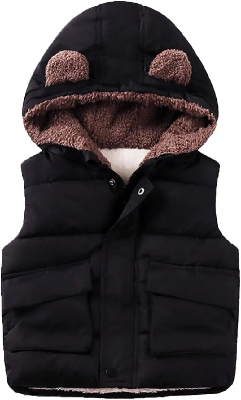 Ac Coats Boys And Girls Fall And Winter Bear Padded Hooded Vest Zipper Cotton Jacket Kid Jackets for Girls