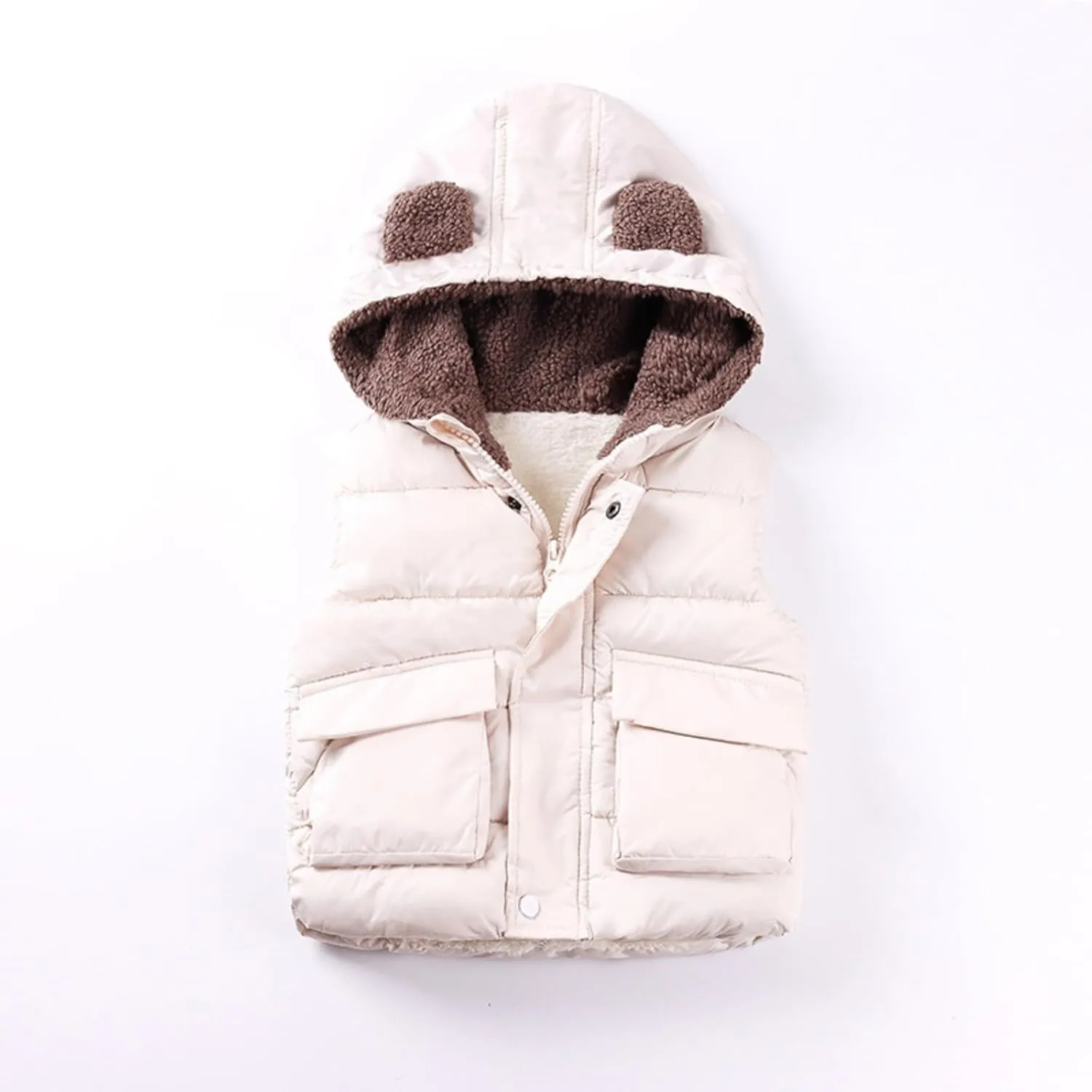 Ac Coats Boys And Girls Fall And Winter Bear Padded Hooded Vest Zipper Cotton Jacket Kid Jackets for Girls