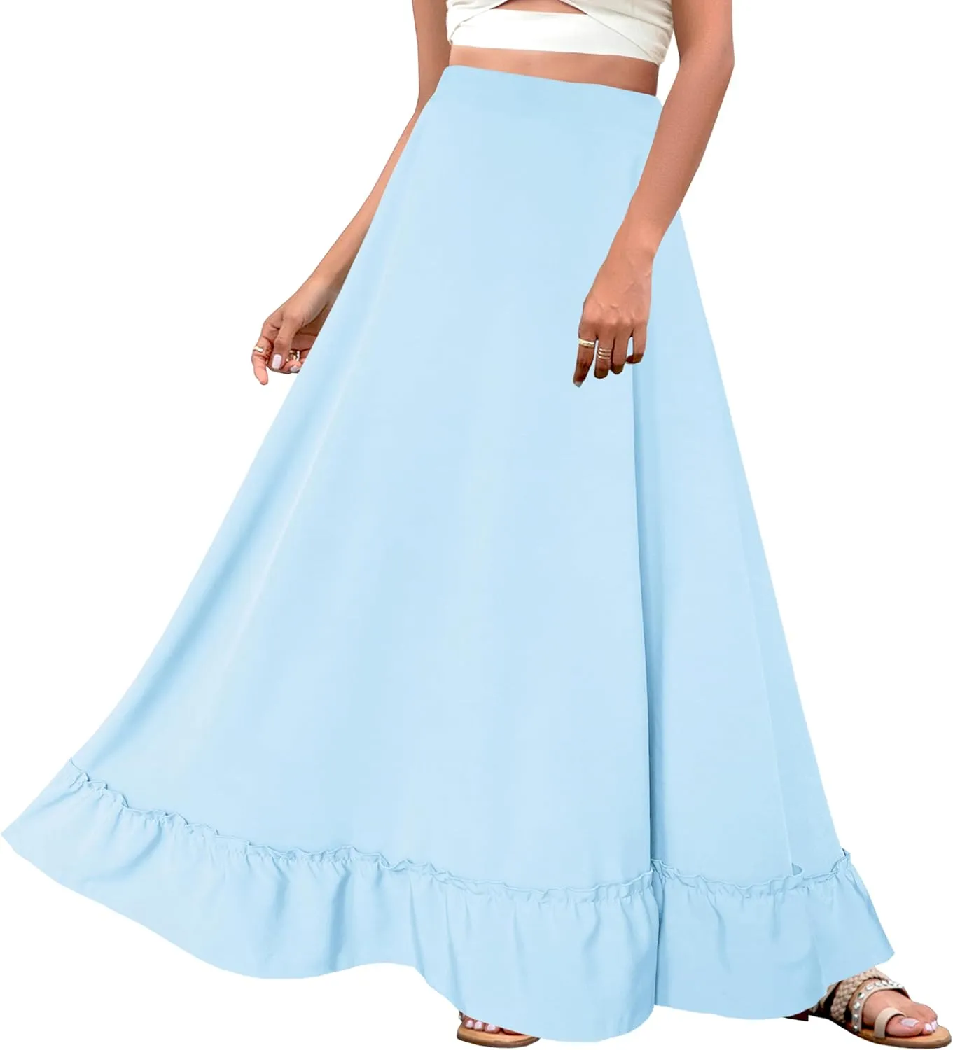 Afibi Women Plus Size Maxi Skirt Vintage High Waist Long Skirt with Pockets
