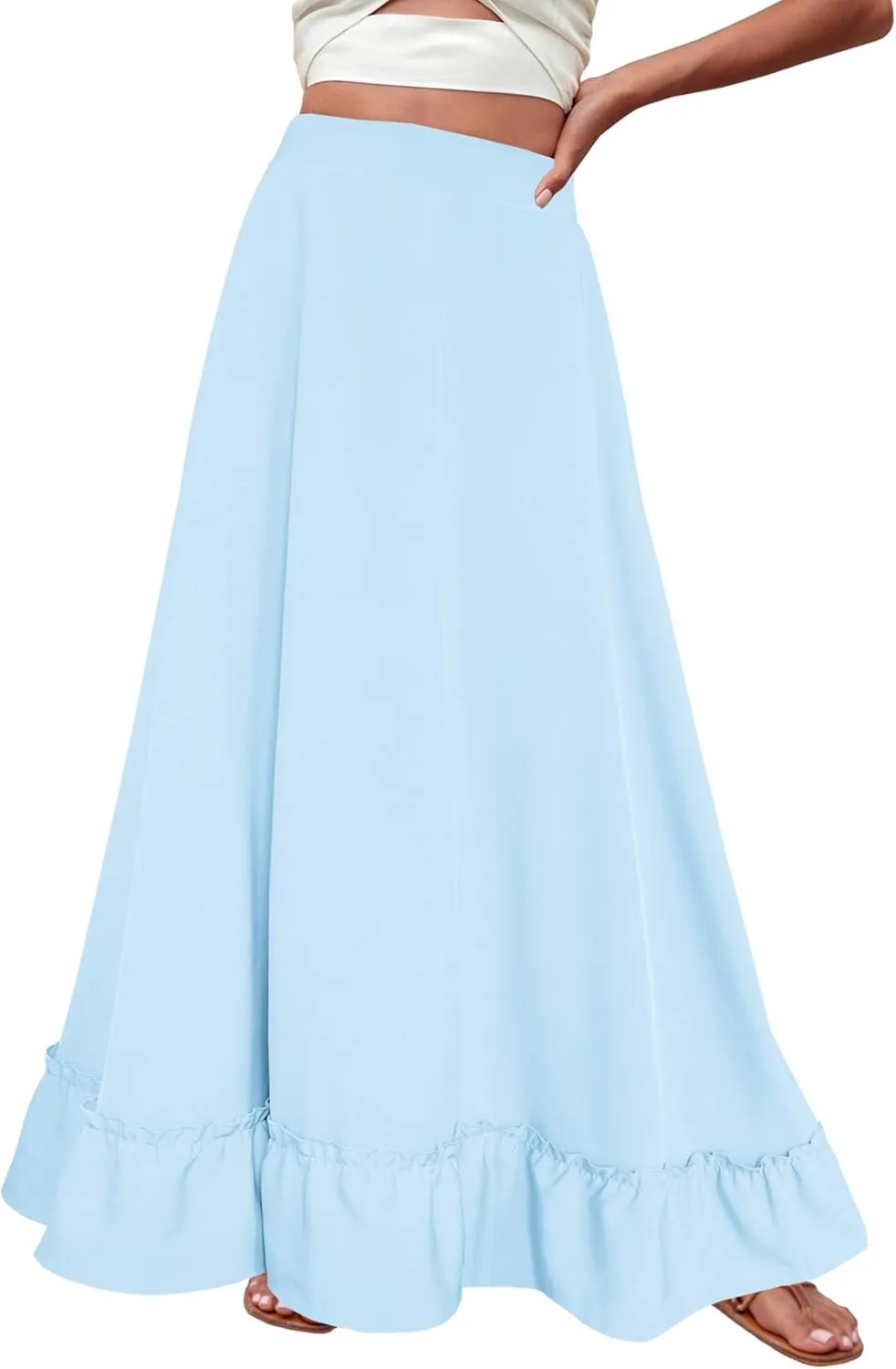 Afibi Women Plus Size Maxi Skirt Vintage High Waist Long Skirt with Pockets