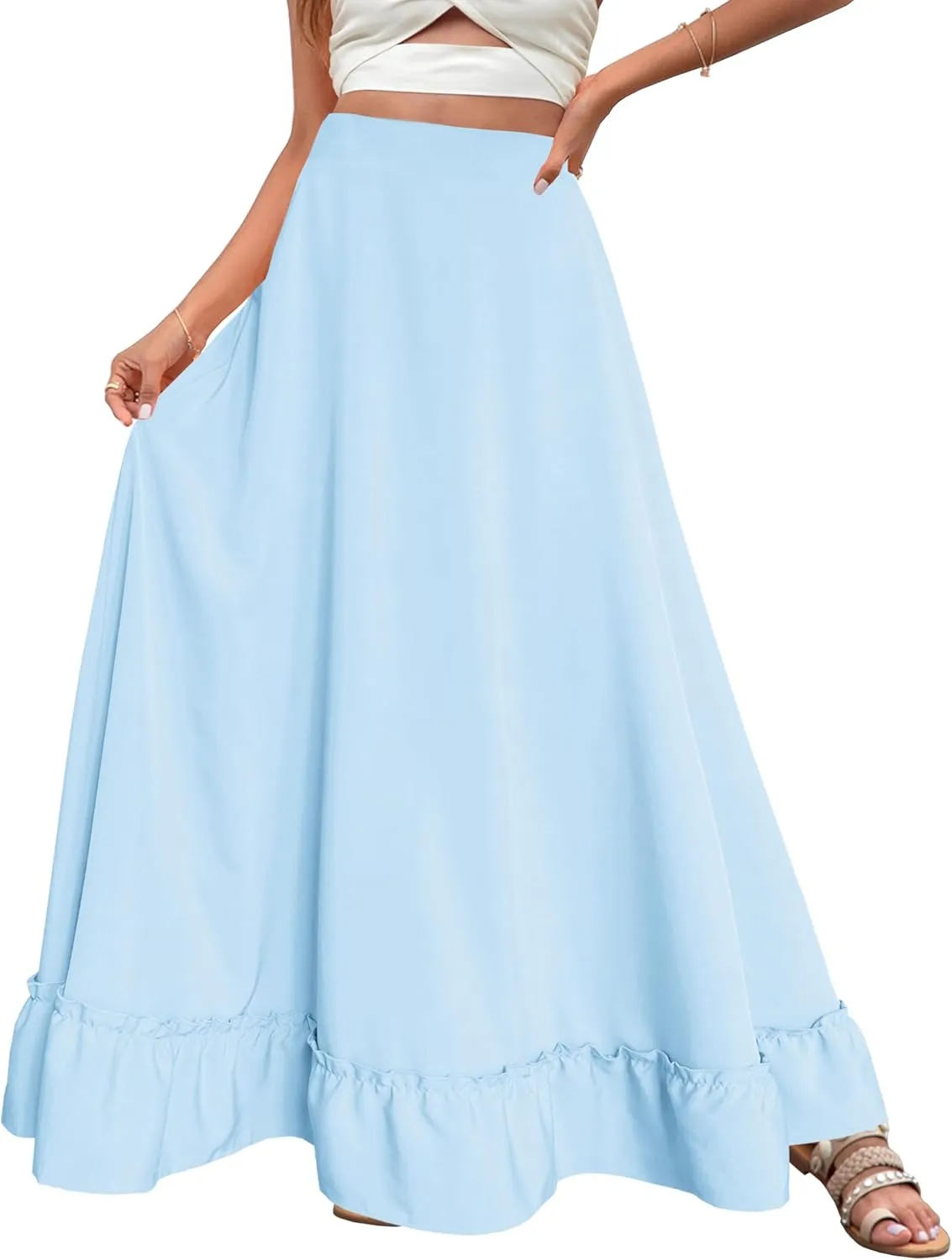Afibi Women Plus Size Maxi Skirt Vintage High Waist Long Skirt with Pockets