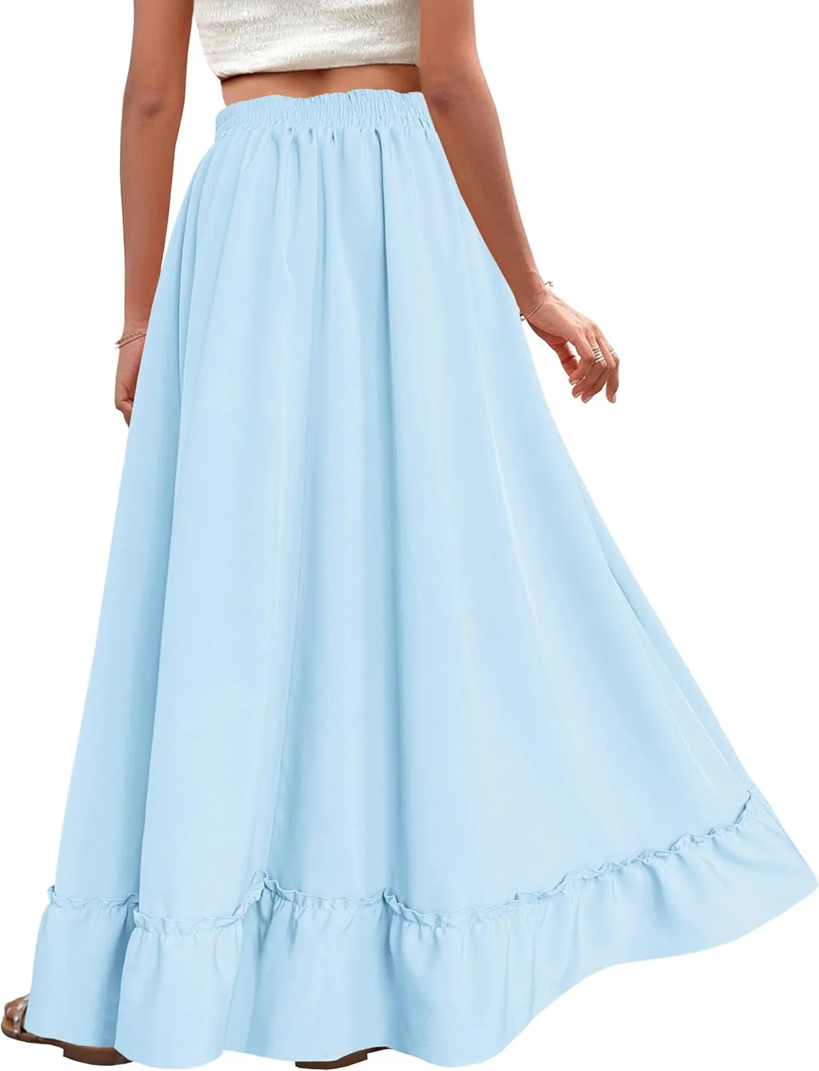 Afibi Women Plus Size Maxi Skirt Vintage High Waist Long Skirt with Pockets
