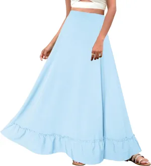Afibi Women Plus Size Maxi Skirt Vintage High Waist Long Skirt with Pockets
