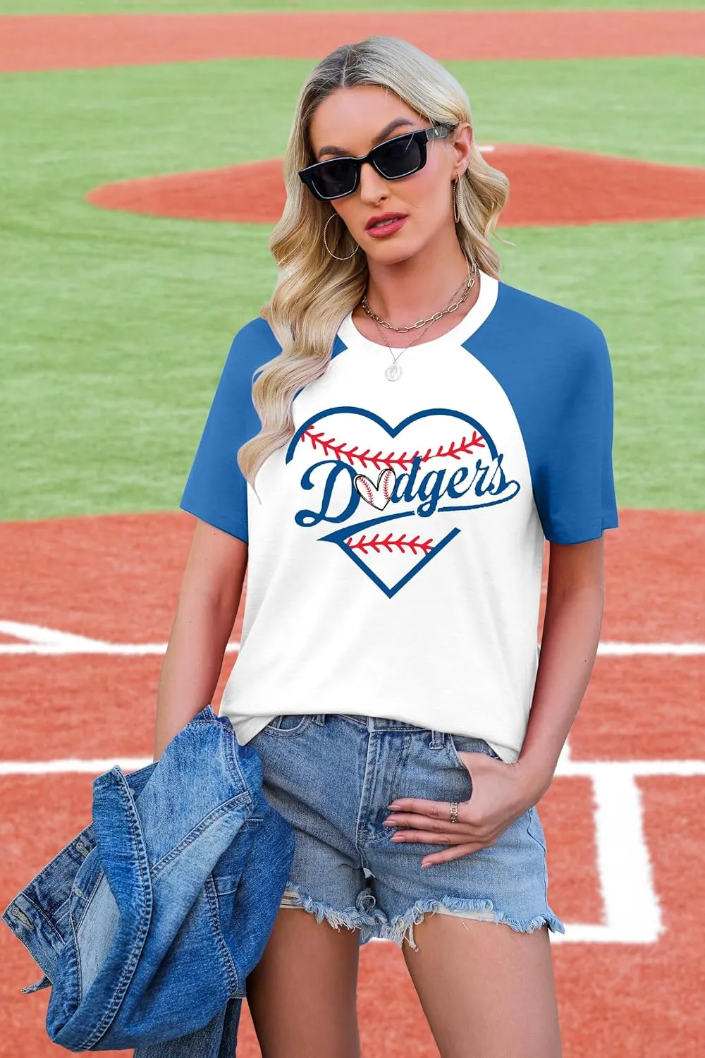 ALLTB Baseball Shirt for Women Baseball Mom Shirt Baseball Heart Graphic Tee Game Day Short Sleeve Tops