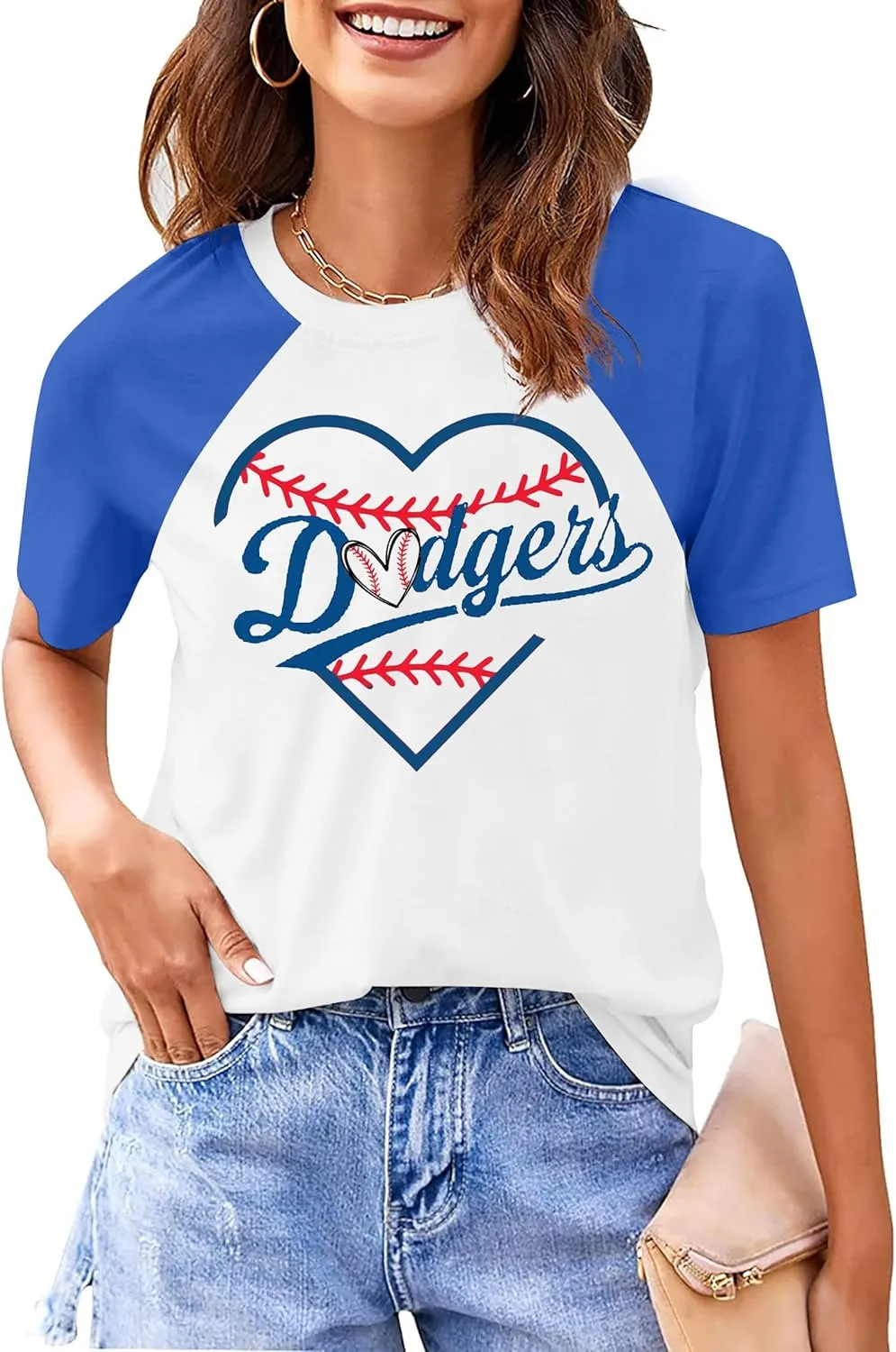 ALLTB Baseball Shirt for Women Baseball Mom Shirt Baseball Heart Graphic Tee Game Day Short Sleeve Tops
