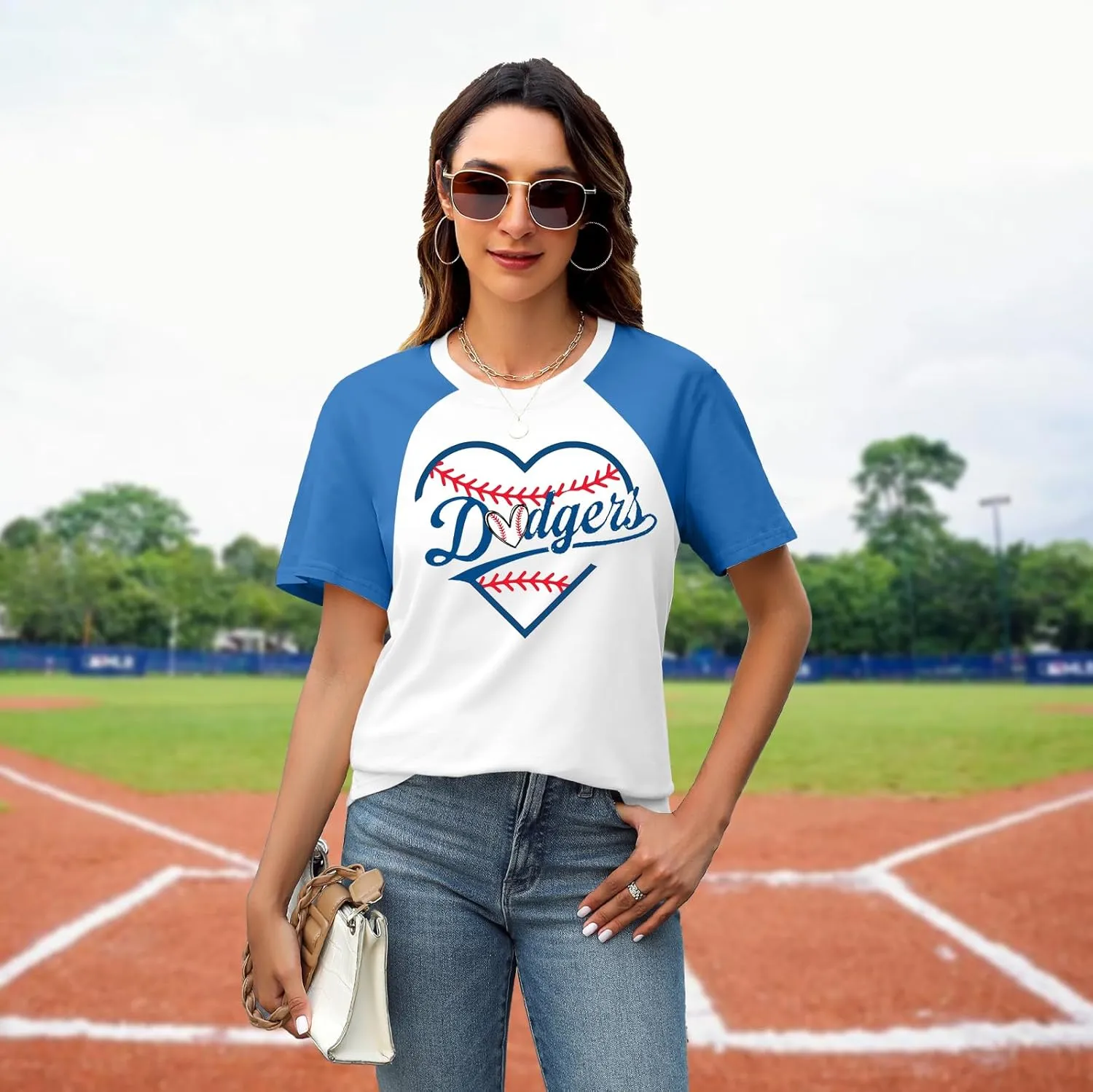 ALLTB Baseball Shirt for Women Baseball Mom Shirt Baseball Heart Graphic Tee Game Day Short Sleeve Tops