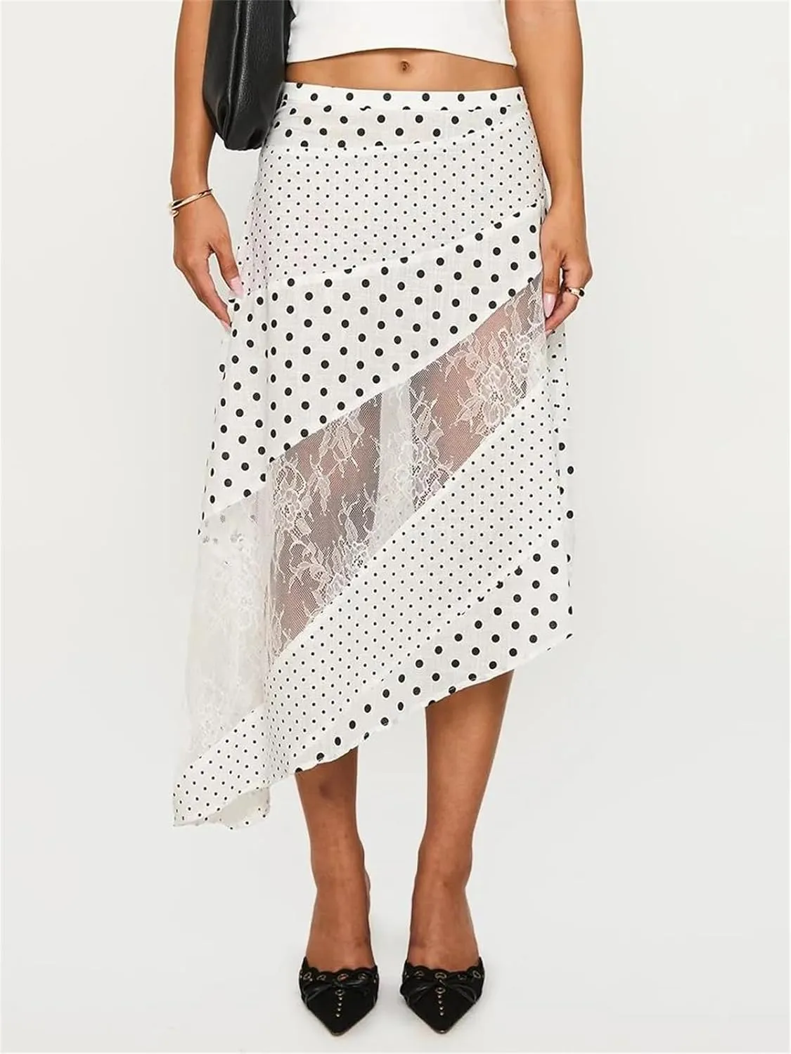 Alyweatry Women Y2k Floral Maxi Skirt Low Waist Lace Patchwork Asymmetrical Hem Aesthetic Long Skirt Trendy Streetwear