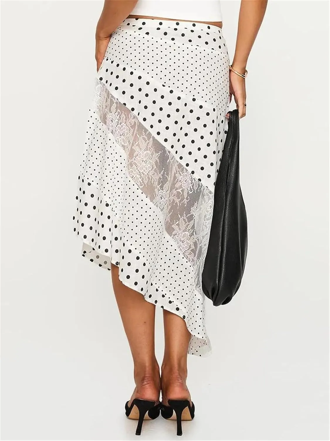Alyweatry Women Y2k Floral Maxi Skirt Low Waist Lace Patchwork Asymmetrical Hem Aesthetic Long Skirt Trendy Streetwear