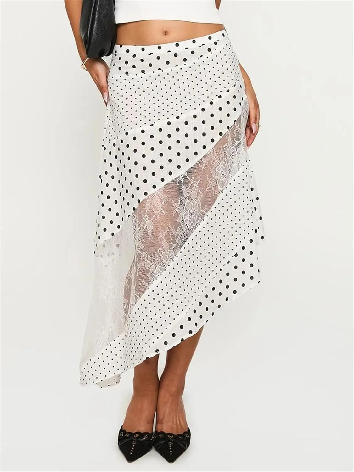 Alyweatry Women Y2k Floral Maxi Skirt Low Waist Lace Patchwork Asymmetrical Hem Aesthetic Long Skirt Trendy Streetwear