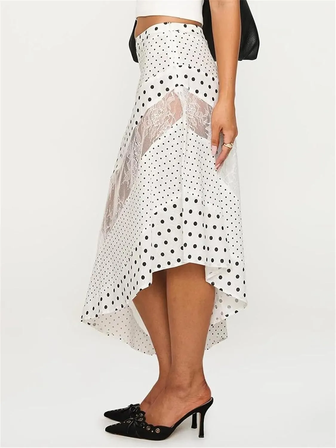 Alyweatry Women Y2k Floral Maxi Skirt Low Waist Lace Patchwork Asymmetrical Hem Aesthetic Long Skirt Trendy Streetwear