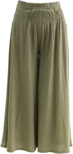 Amazhiyu Women's Cotton Gauze Wide Leg High-Waist Casual Palazzo Summer Pants