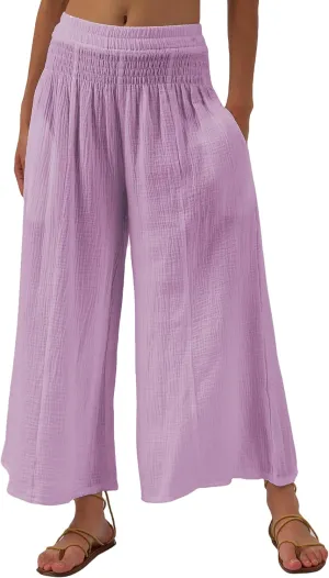 Amazhiyu Women's Cotton Gauze Wide Leg High-Waist Casual Palazzo Summer Pants