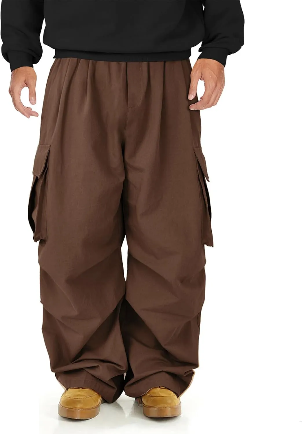 American Trends Baggy Cargo Pants Men Wide Casual Parachute Pants Men Jogger Drawstring Hiking Hip Hop Pants with Pocket