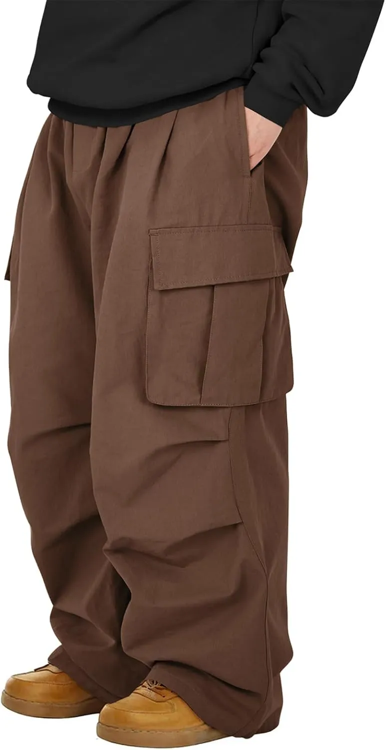 American Trends Baggy Cargo Pants Men Wide Casual Parachute Pants Men Jogger Drawstring Hiking Hip Hop Pants with Pocket
