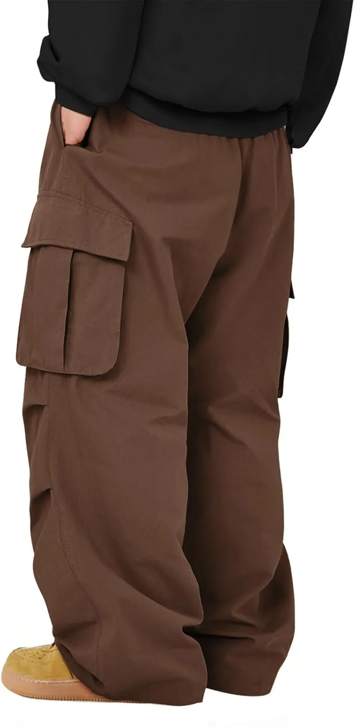 American Trends Baggy Cargo Pants Men Wide Casual Parachute Pants Men Jogger Drawstring Hiking Hip Hop Pants with Pocket