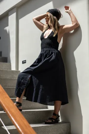 'Ana' Boho Linen Skirt - Black