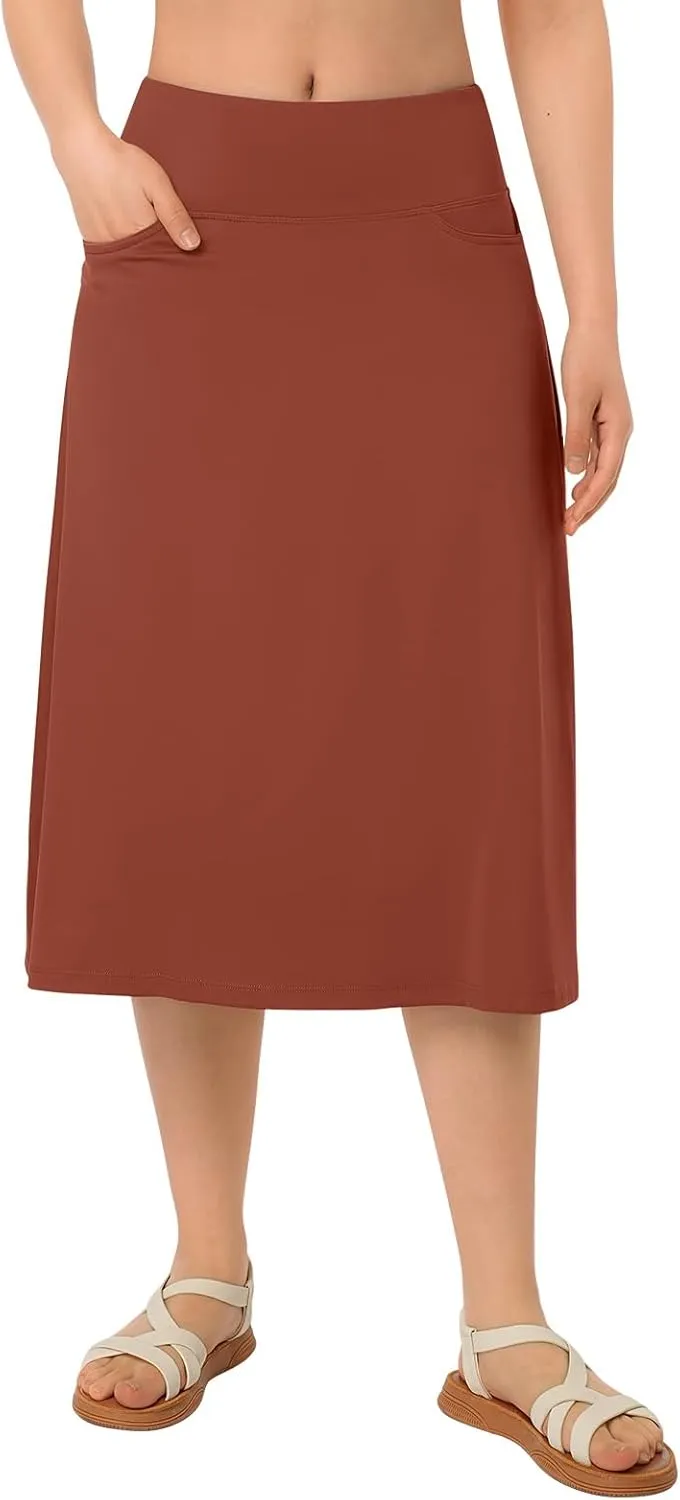 ANIVIVO Women's Skorts Knee Length, Modest Long Skort Athletic Sports Casual Skirt with High Waisted Pockets
