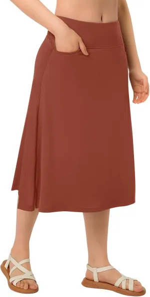 ANIVIVO Women's Skorts Knee Length, Modest Long Skort Athletic Sports Casual Skirt with High Waisted Pockets