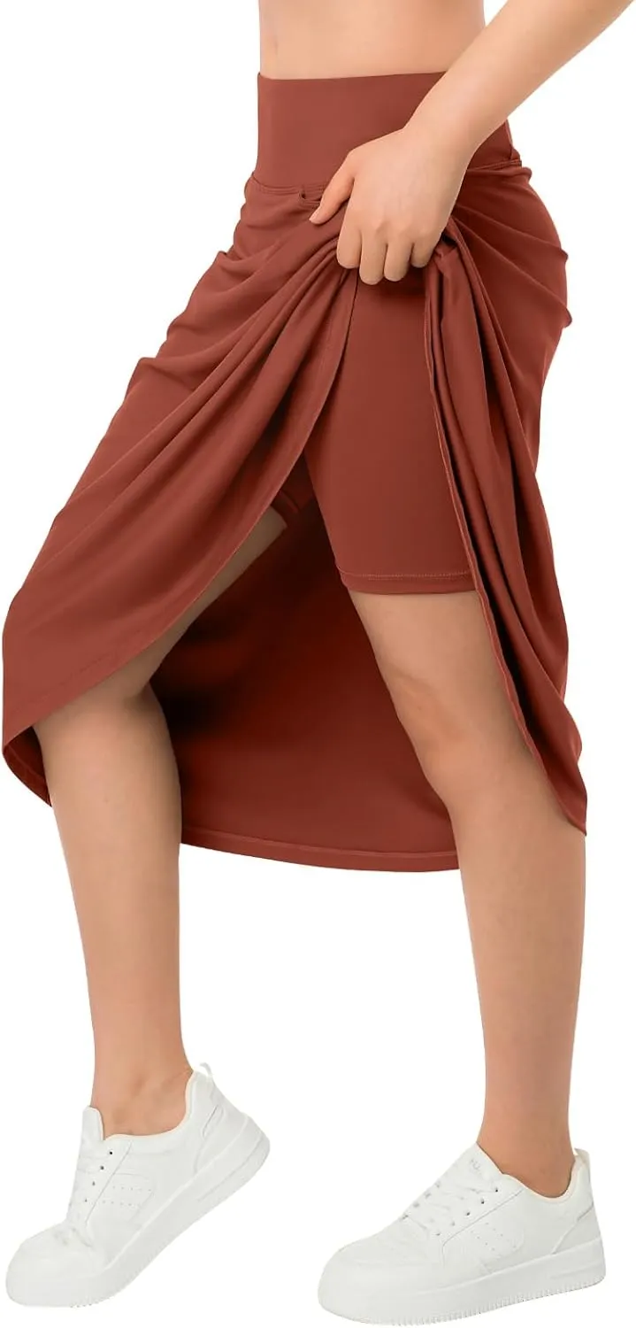 ANIVIVO Women's Skorts Knee Length, Modest Long Skort Athletic Sports Casual Skirt with High Waisted Pockets