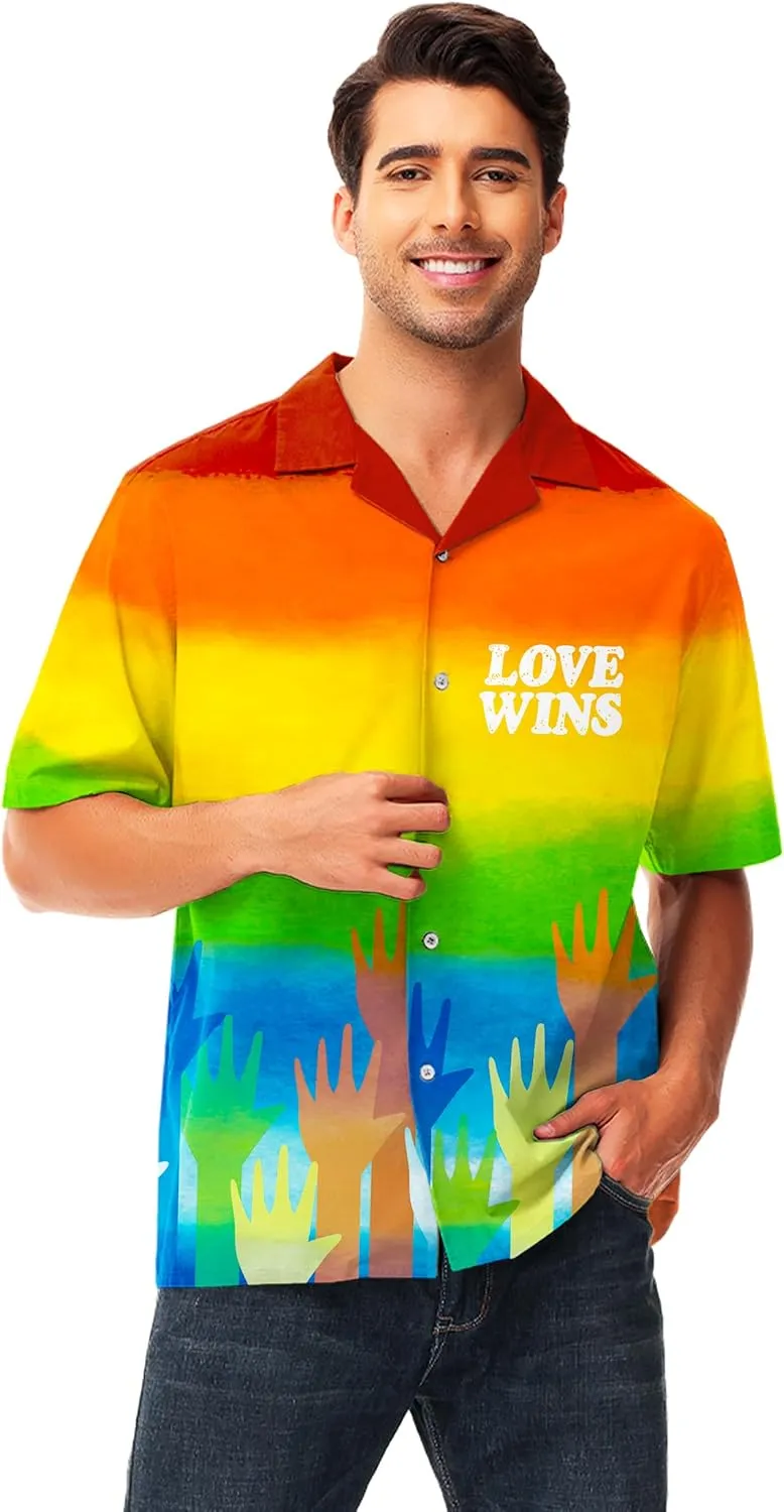 AOBUTE Men July 4th Shirts American Flag Hawaiian Shirt Funny LGBTQ Holiday Top