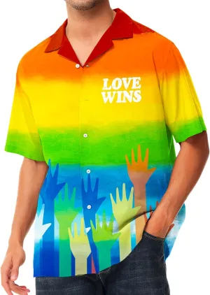 AOBUTE Men July 4th Shirts American Flag Hawaiian Shirt Funny LGBTQ Holiday Top