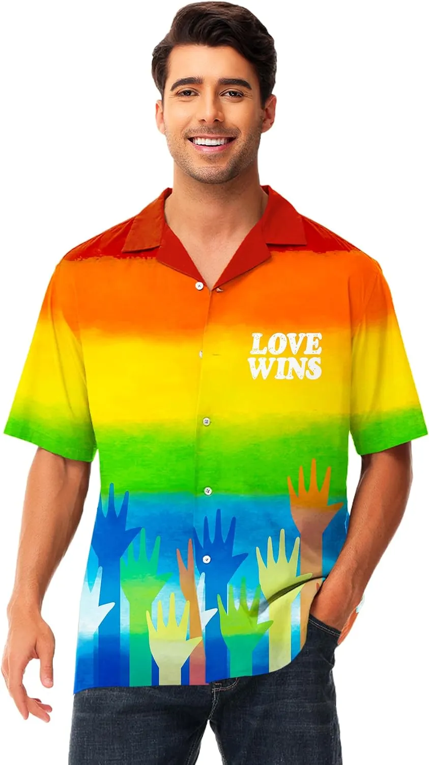 AOBUTE Men July 4th Shirts American Flag Hawaiian Shirt Funny LGBTQ Holiday Top