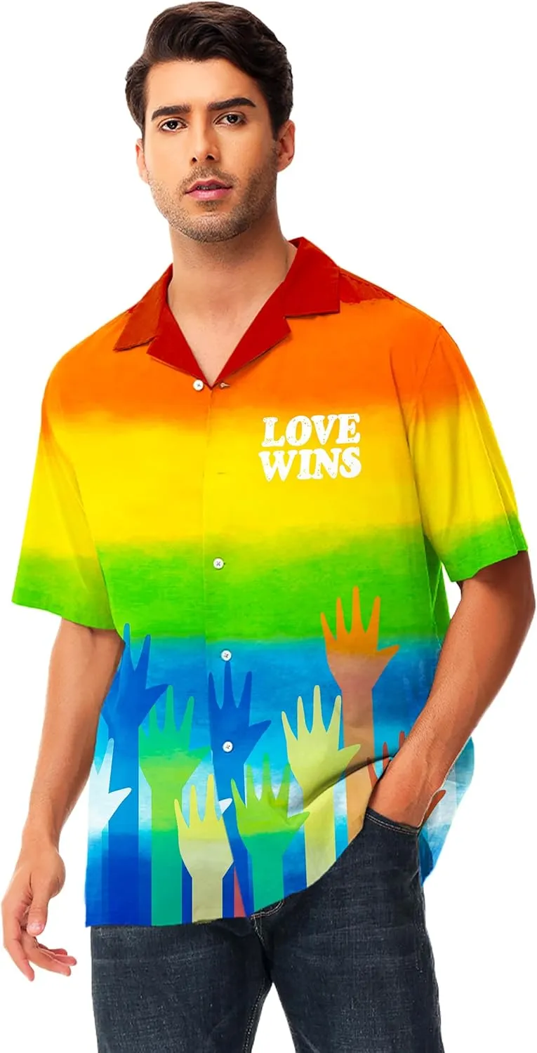 AOBUTE Men July 4th Shirts American Flag Hawaiian Shirt Funny LGBTQ Holiday Top
