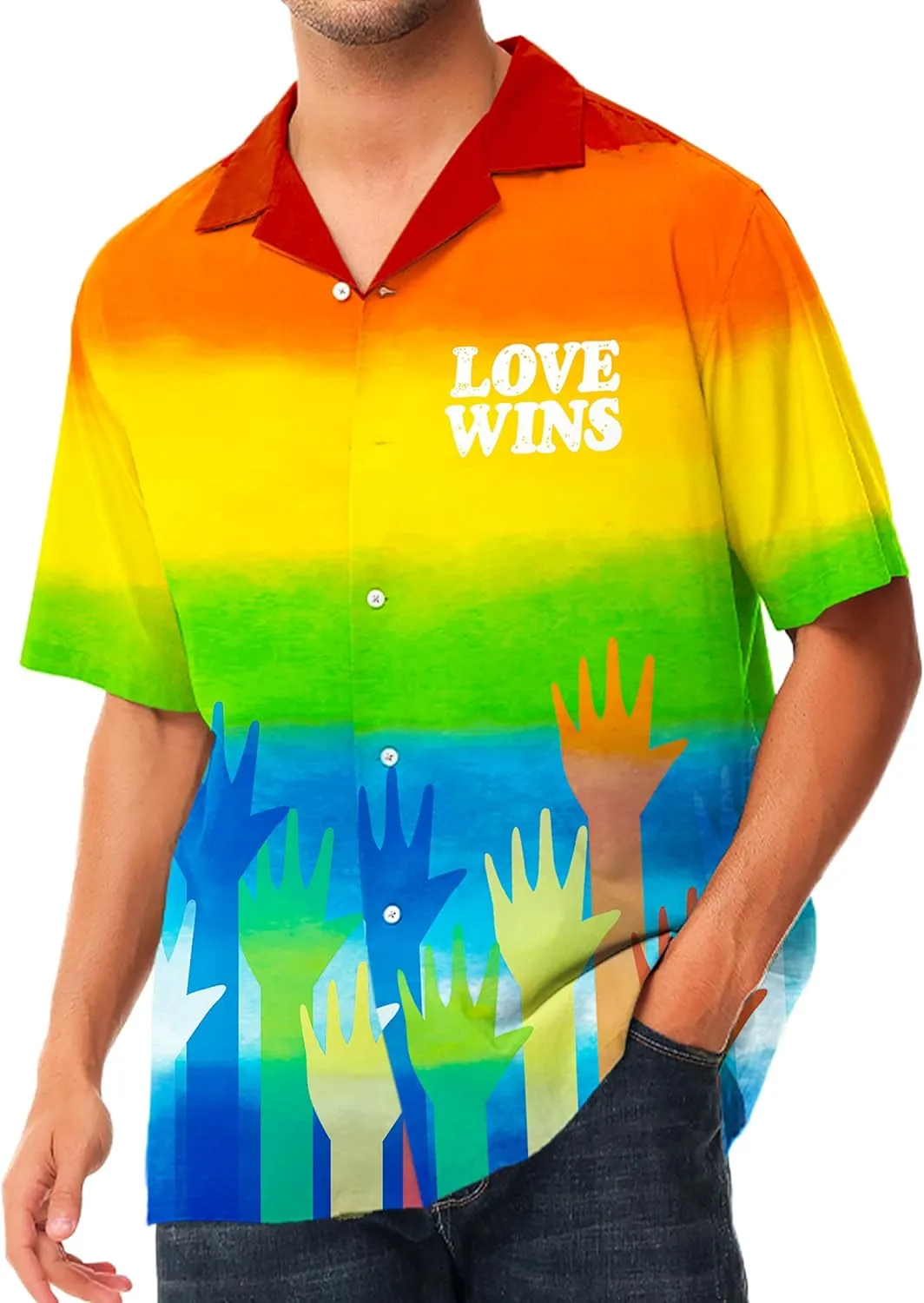 AOBUTE Men July 4th Shirts American Flag Hawaiian Shirt Funny LGBTQ Holiday Top