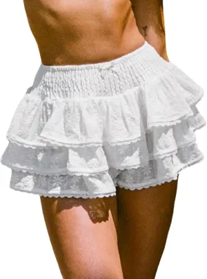 Aonoapll Women Lolita Ruffle Shorts Kawaii Lace Layered Mini Shorts Y2k Sheer Bloomers Shorts Cute Pumpkin Pettipants