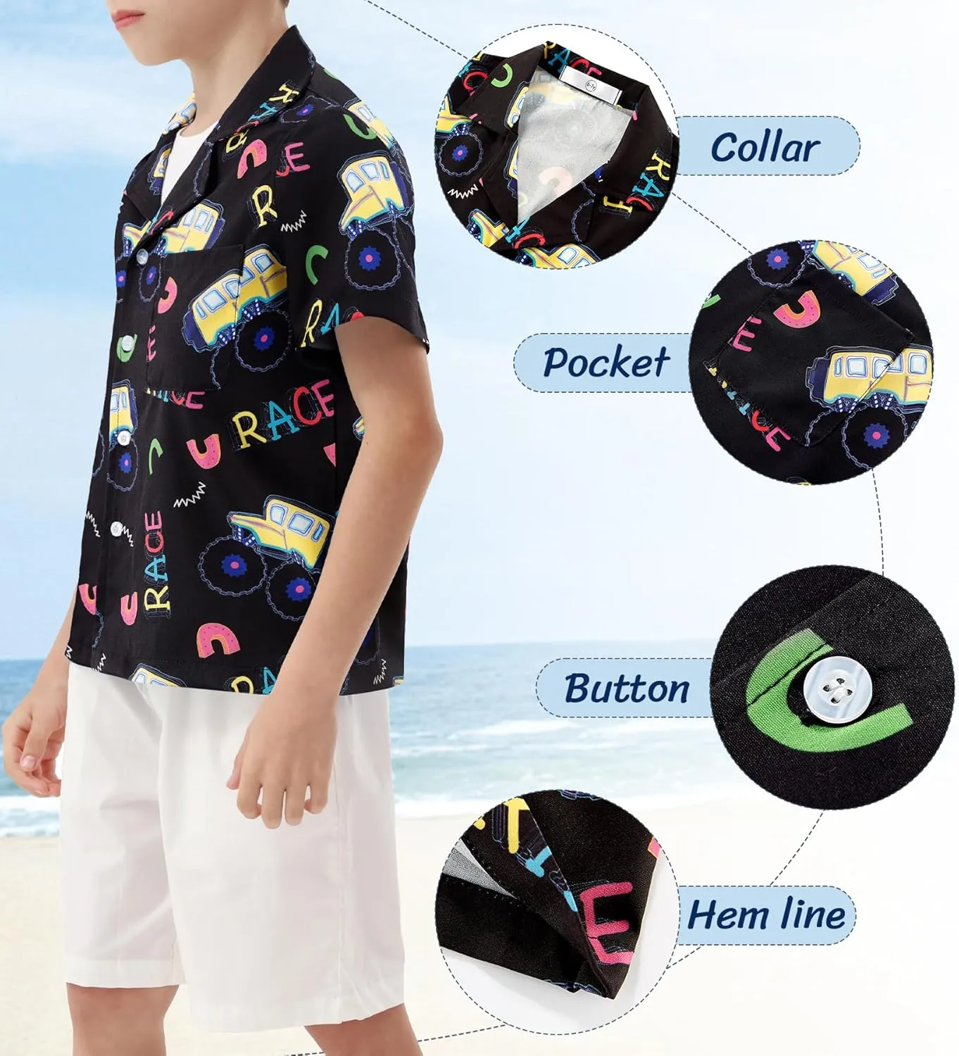 APTRO Boy's Hawaiian Shirt Tropical Beach Casual Summer Shirt with Pocket Short Sleeve 4-15 Years
