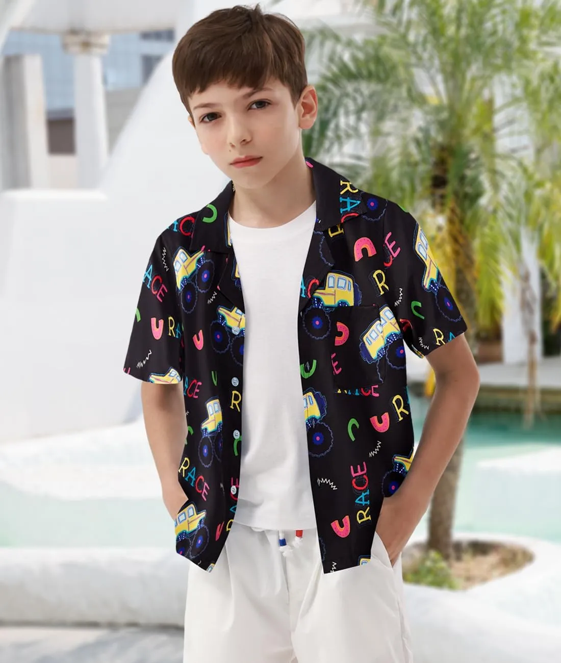 APTRO Boy's Hawaiian Shirt Tropical Beach Casual Summer Shirt with Pocket Short Sleeve 4-15 Years